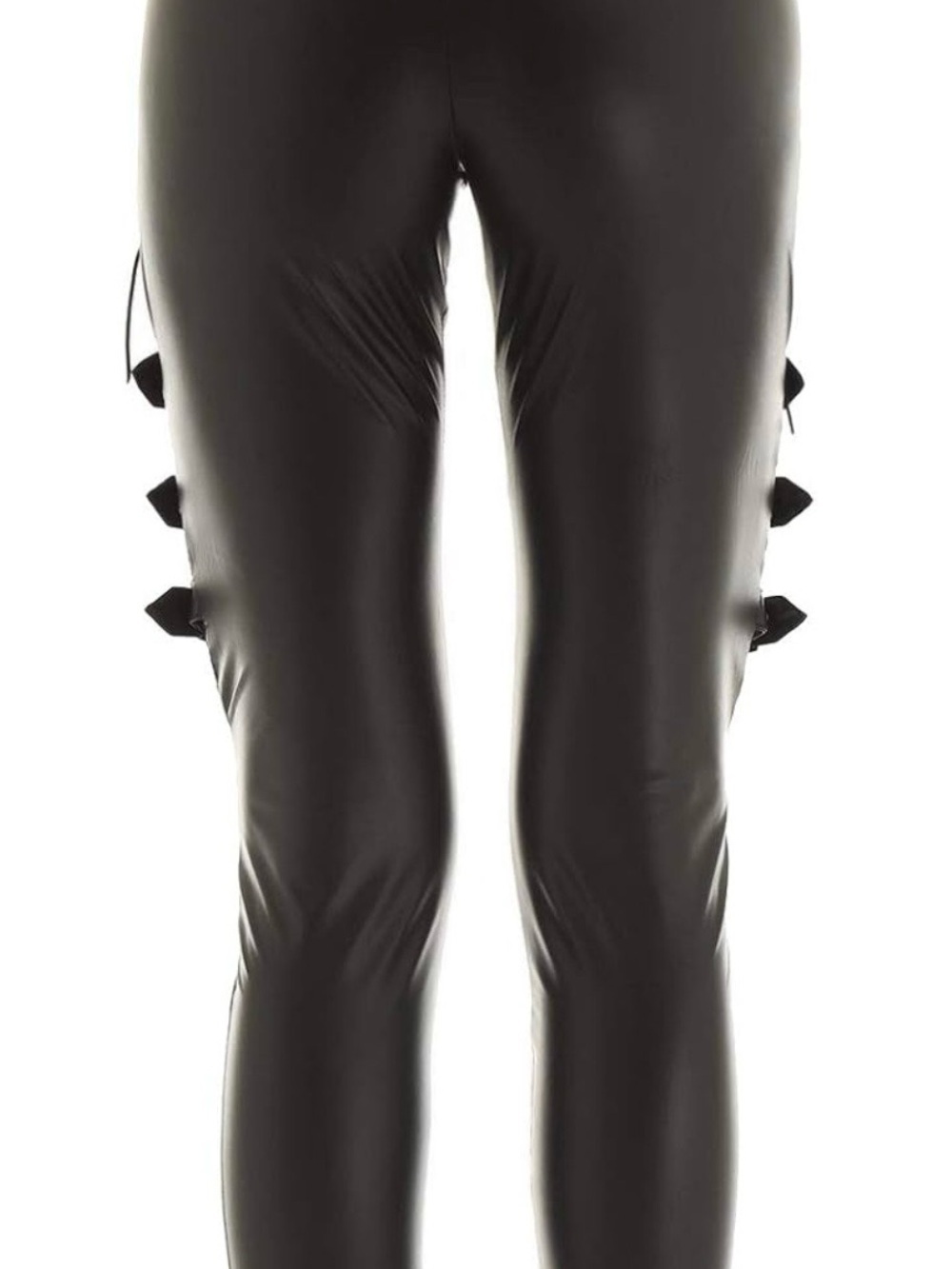 Source Unknown Black Faux Leather Lace-Up Flare Pants - Picture 12 of 13